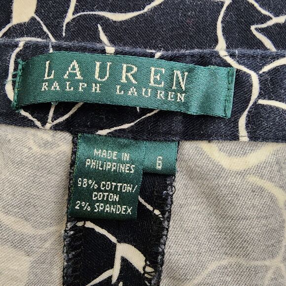 Lauren Ralph Lauren Womens Capri Pants Size 6 Black White Floral Crop Side Zip - Picture 6 of 6